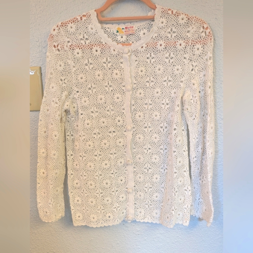 Vintage 1960s Crochet Sheer Cardigan
